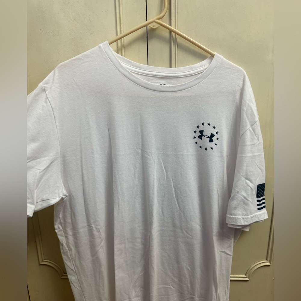 Under Armour White Short Sleeve Crew with Navy Star Logo
